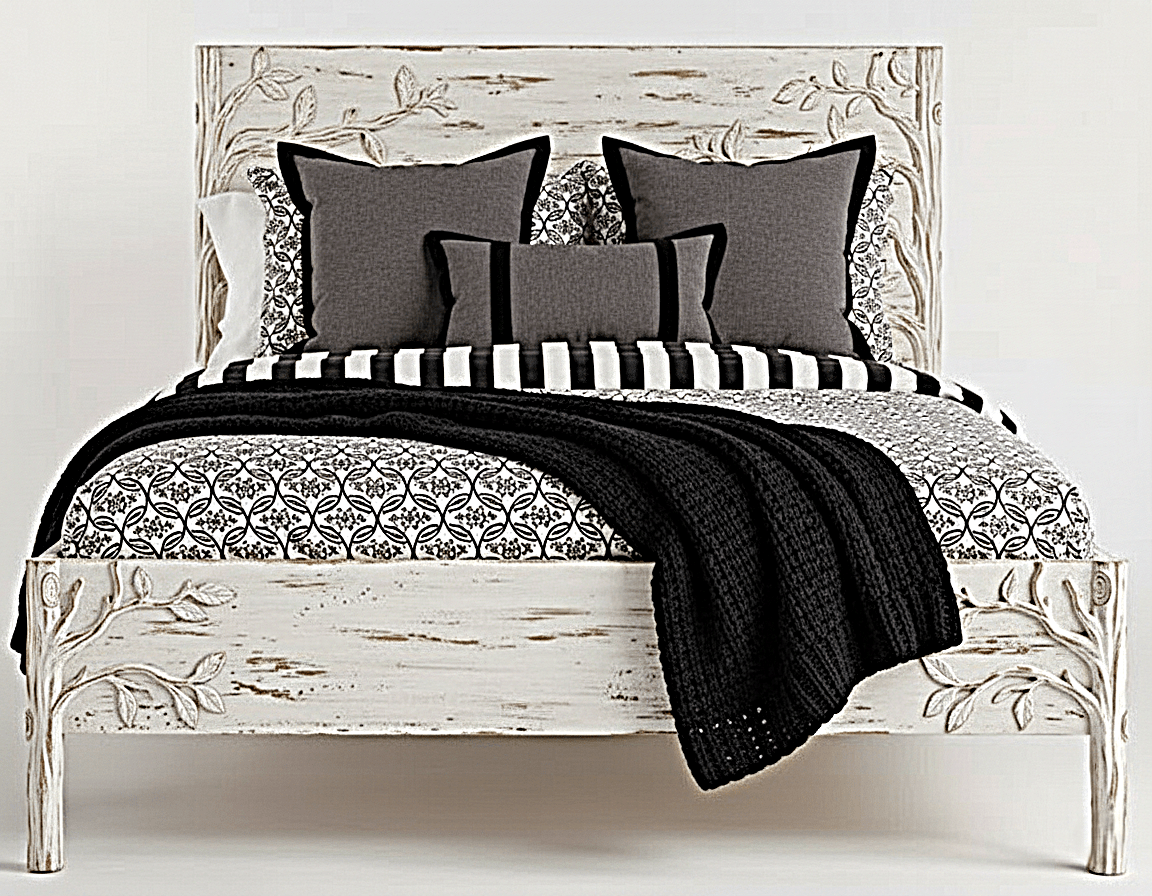 Ornithology Tree Hand-Carved Solid Wooden Bed / Bedroom 3-Piece Set – handcrafted solid wood furniture