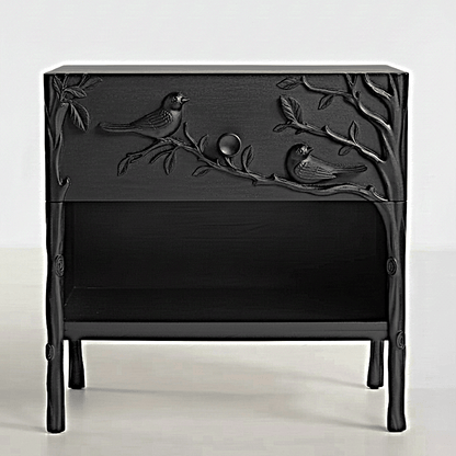 Ornithology Tree Hand-Carved Solid Wooden Bed / Bedroom 3-Piece Set – handcrafted solid wood furniture