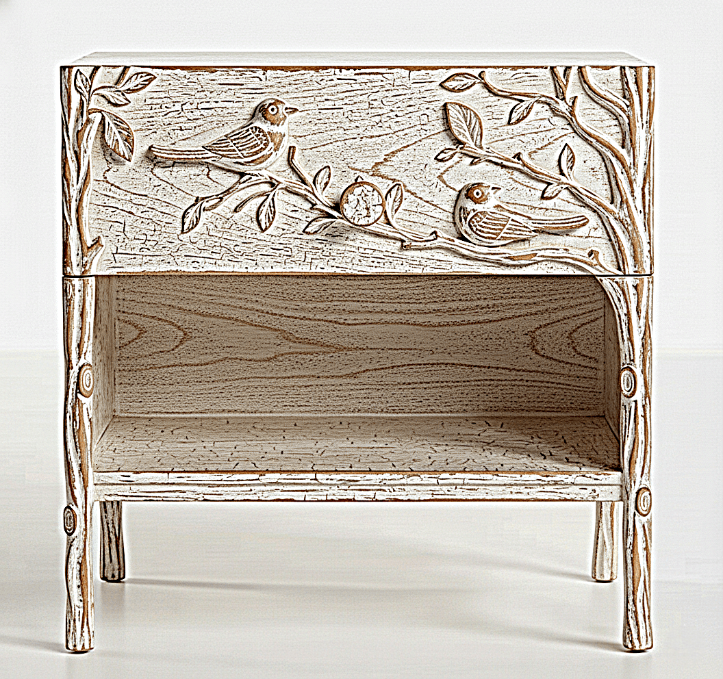 Ornithology Tree Hand - Carved Solid Wooden Bed / Bedroom 3 Piece Set – handcrafted solid wood furniture