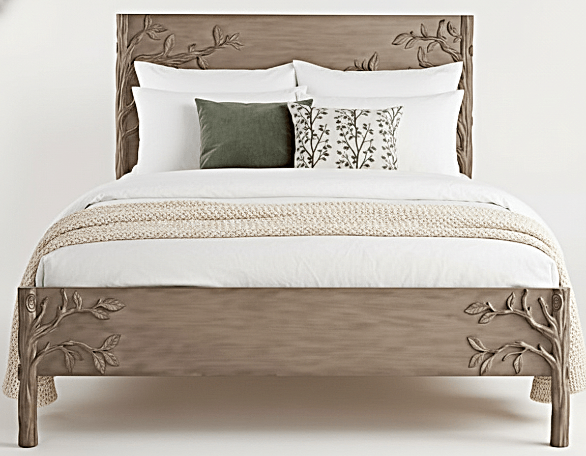 Ornithology Tree Hand-Carved Solid Wooden Bed / Bedroom 3-Piece Set – handcrafted solid wood furniture