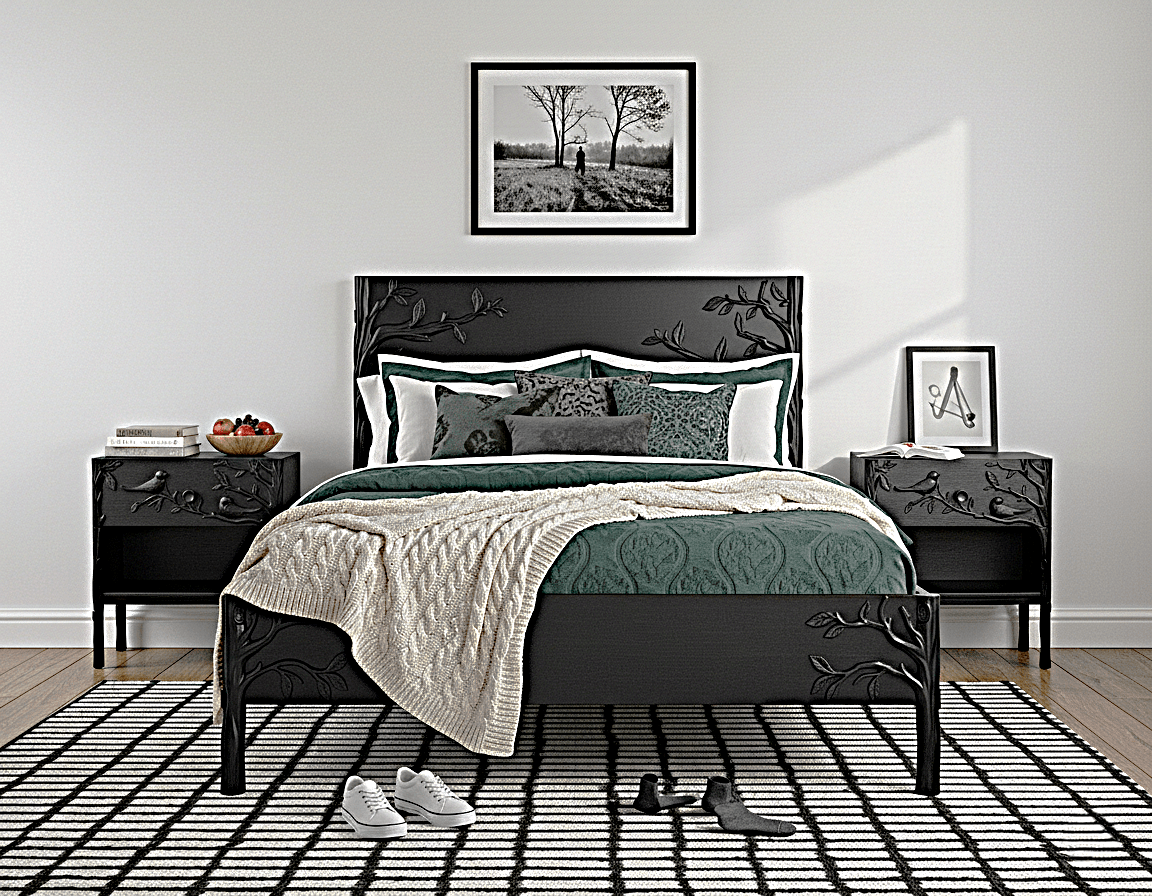 Ornithology Tree Hand - Carved Solid Wooden Bed / Bedroom 3 Piece Set – handcrafted solid wood furniture