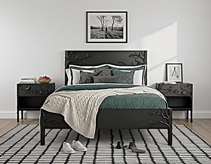 Ornithology Tree Hand - Carved Solid Wooden Bed / Bedroom 3 Piece Set – handcrafted solid wood furniture