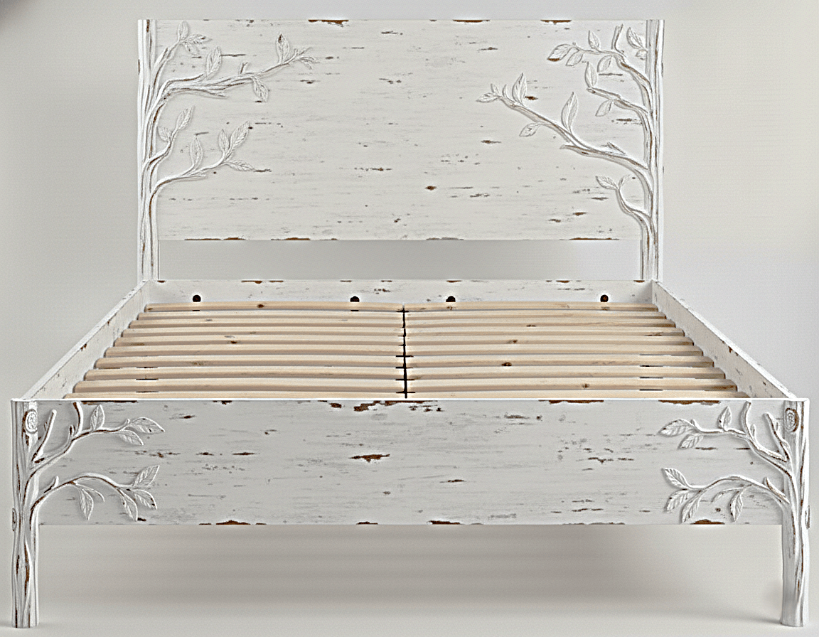 Ornithology Tree Hand-Carved Solid Wooden Bed / Bedroom 3-Piece Set – handcrafted solid wood furniture