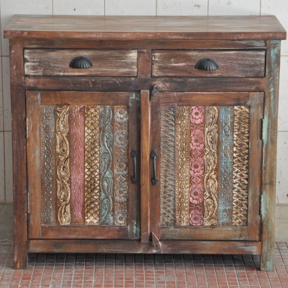 RAINBOW CARVED 2 DOOR WOODEN SIDEBOARD - Natural - 100 - 40 - 90 – handcrafted solid wood furniture