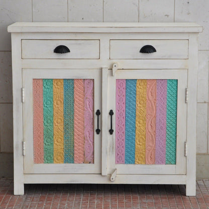 RAINBOW CARVED 2 DOOR WOODEN SIDEBOARD - White - 100 - 40 - 90 – handcrafted solid wood furniture