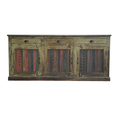 RAINBOW CARVED 3 DOOR WOODEN SIDEBOARD – handcrafted solid wood furniture