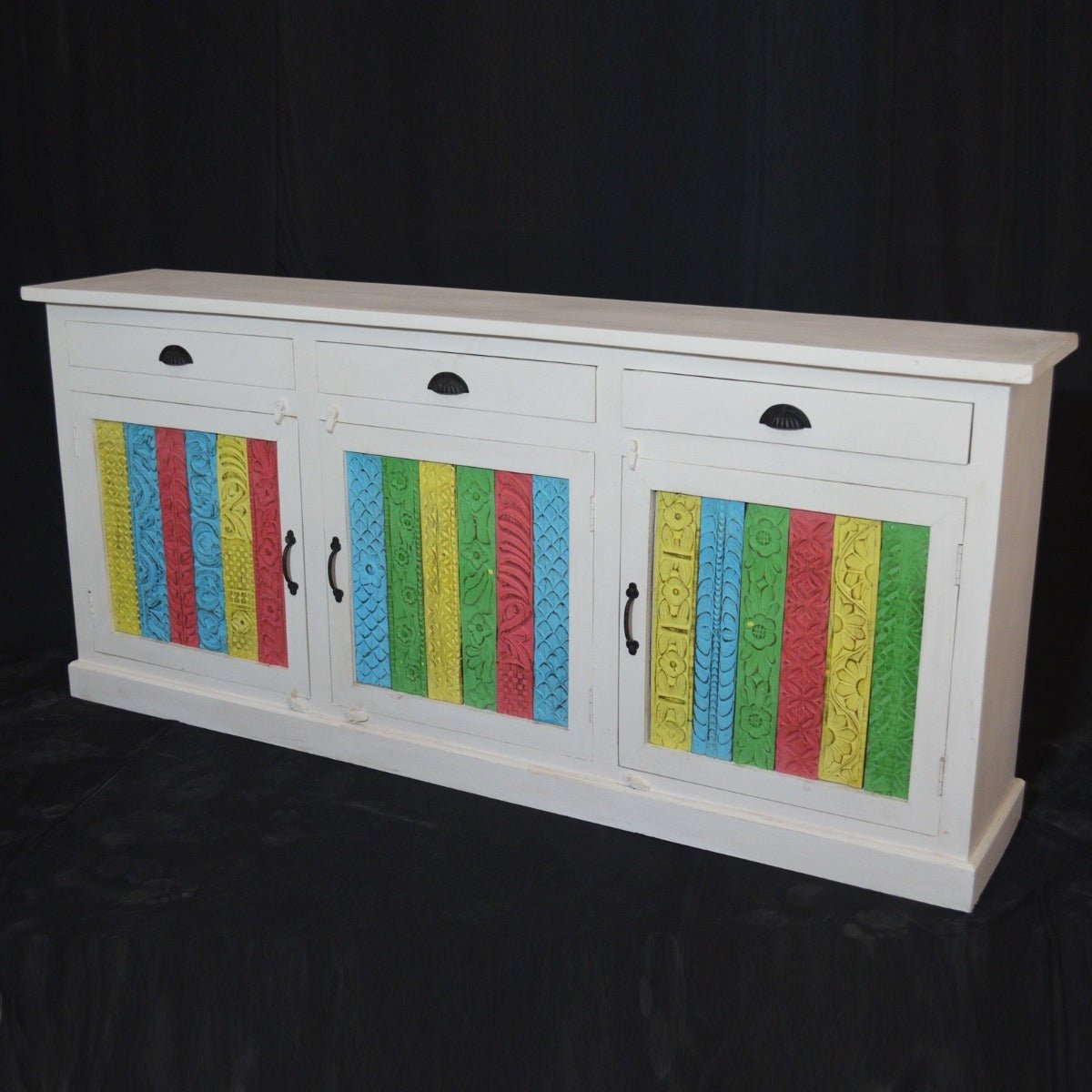 RAINBOW CARVED 3 DOOR WOODEN SIDEBOARD by R-Designs Furniture – handcrafted solid wood furniture made in India