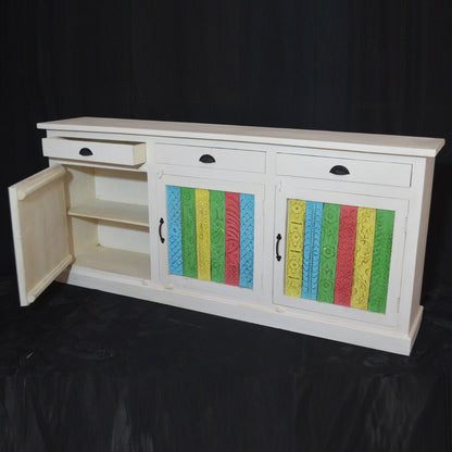 RAINBOW CARVED 3 DOOR WOODEN SIDEBOARD – handcrafted solid wood furniture