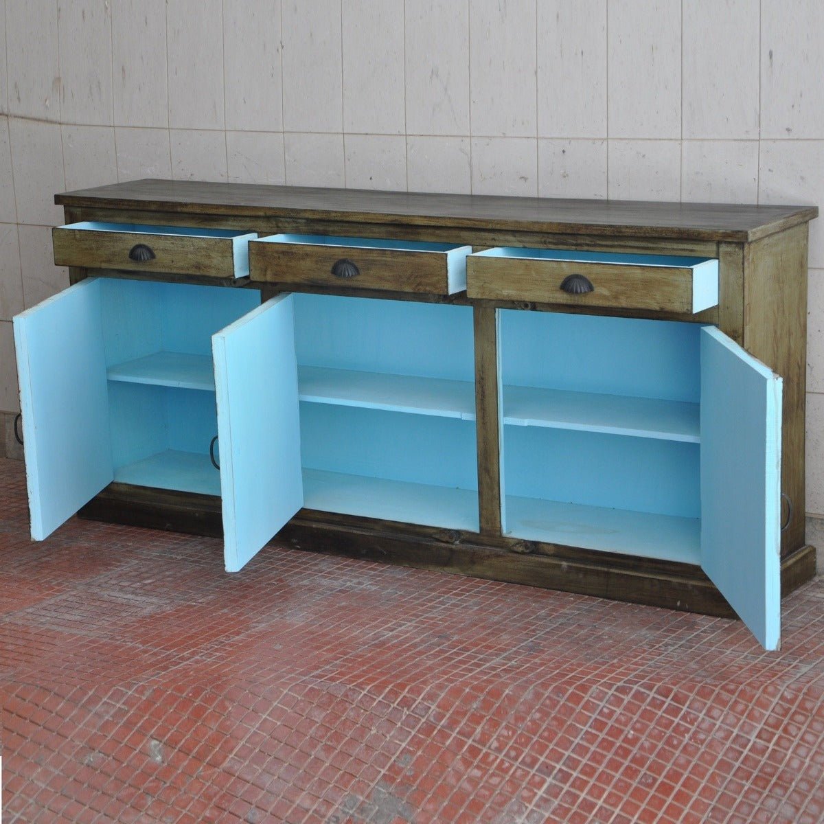 RAINBOW CARVED 3 DOOR WOODEN SIDEBOARD - Green - 180 - 40 - 90 – handcrafted solid wood furniture