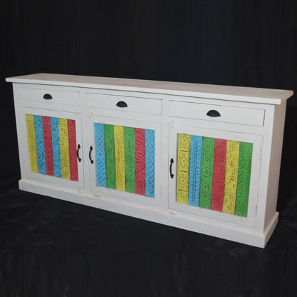 RAINBOW CARVED 3 DOOR WOODEN SIDEBOARD - White - 180 - 40 - 90 – handcrafted solid wood furniture