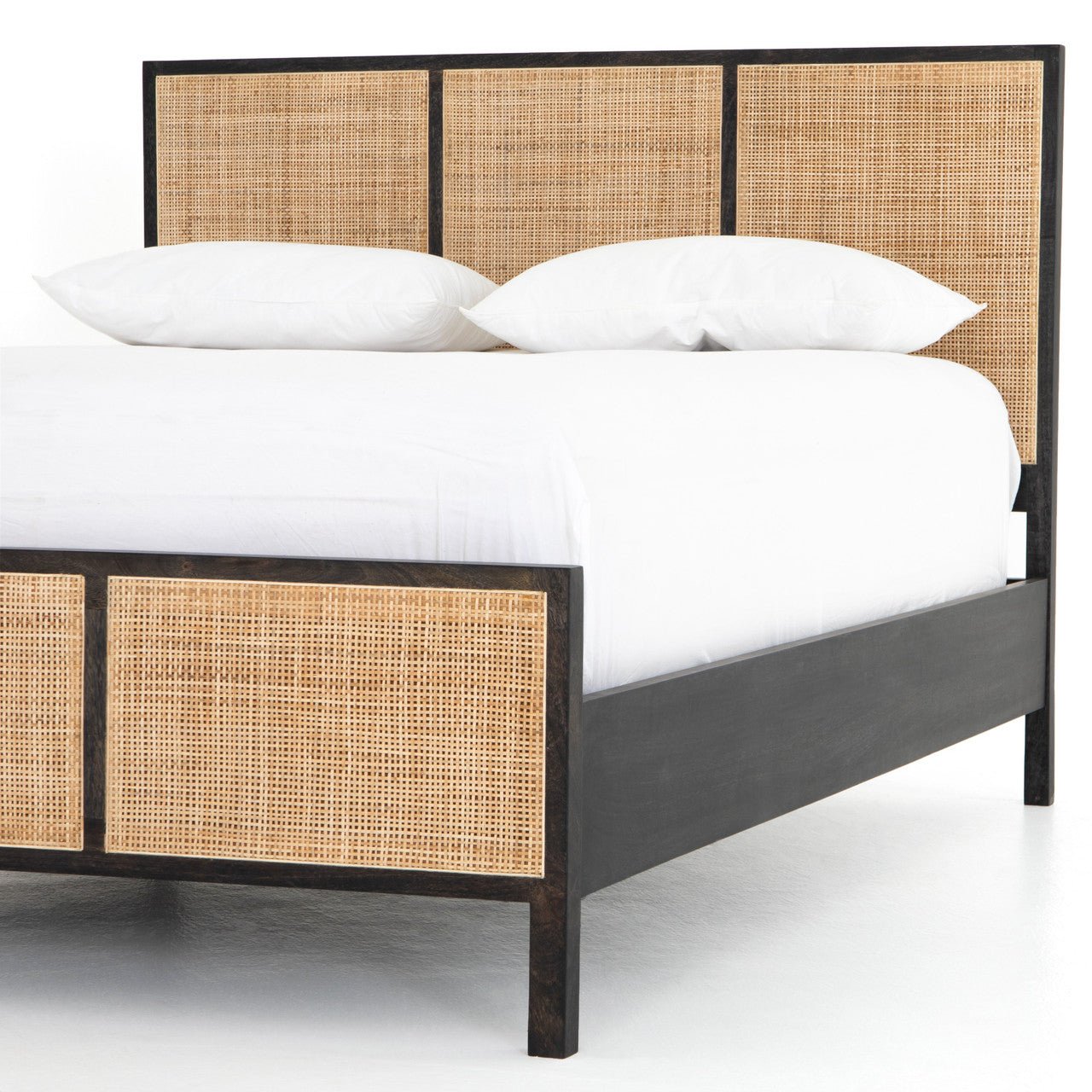 Rattan Woven Cane Platform Bed Frame – handcrafted solid wood furniture