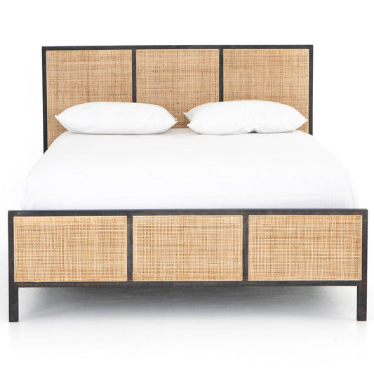 Rattan Woven Cane Platform Bed Frame – handcrafted solid wood furniture