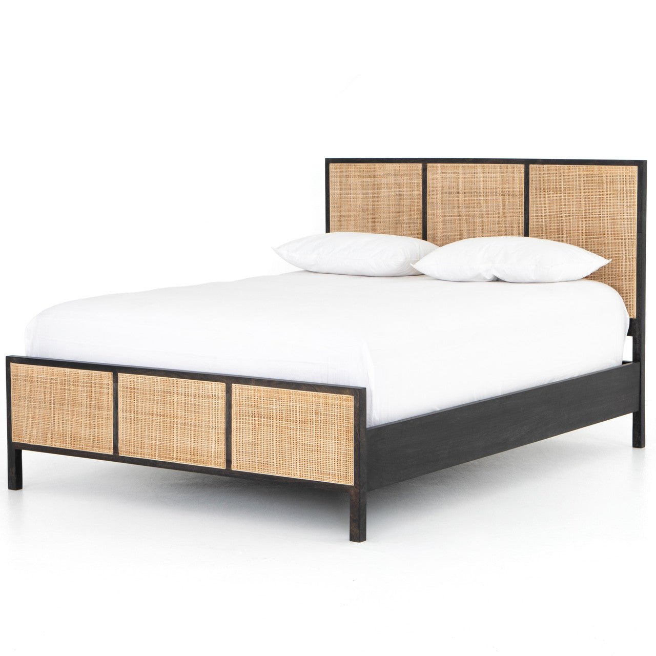 Rattan Woven Cane Platform Bed Frame – handcrafted solid wood furniture
