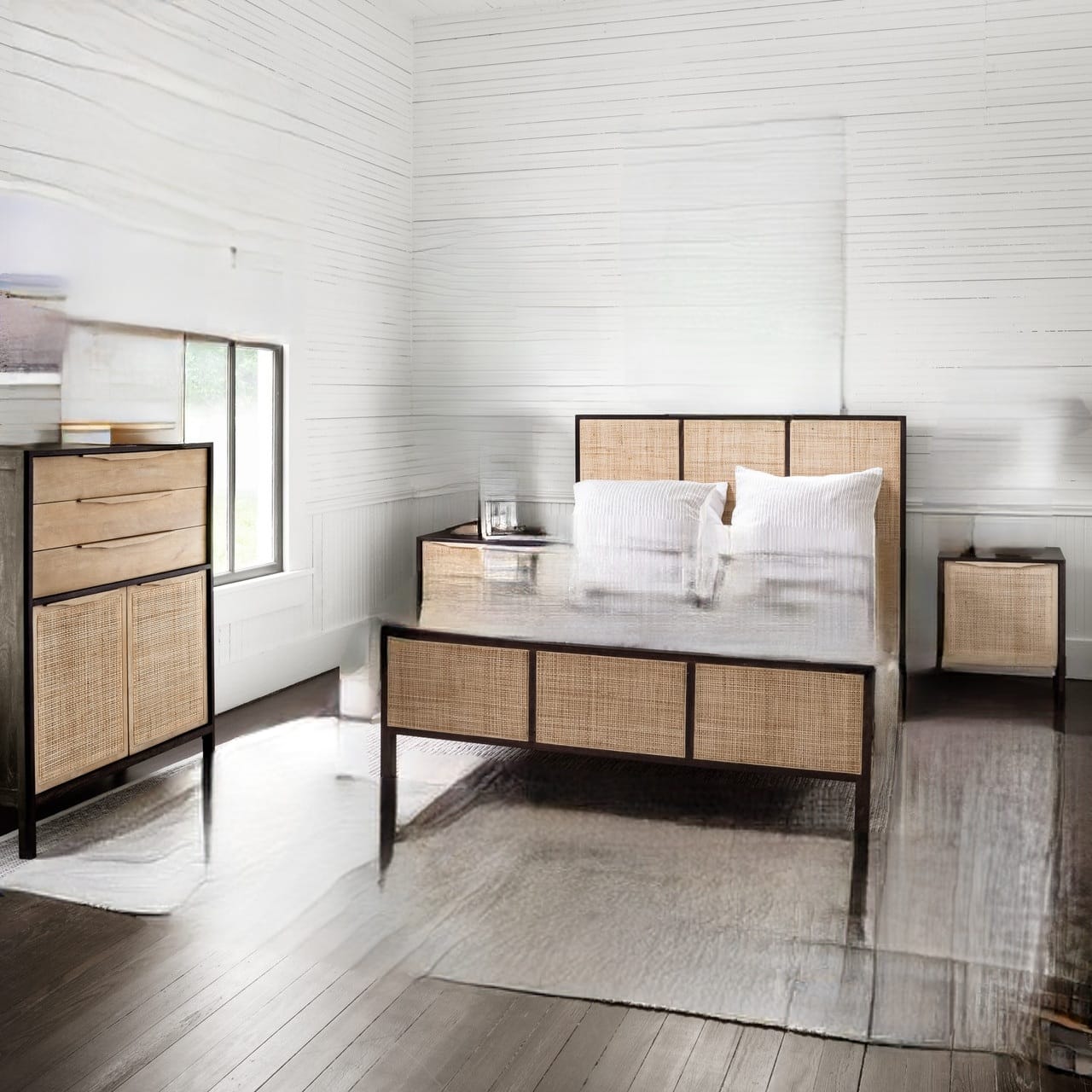 Rattan Woven Cane Platform Bed Frame – handcrafted solid wood furniture