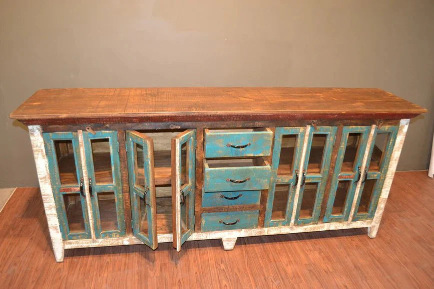Reclaimed Buffet Table With 4 Drawers And 8 Cabinet Doors – handcrafted solid wood furniture