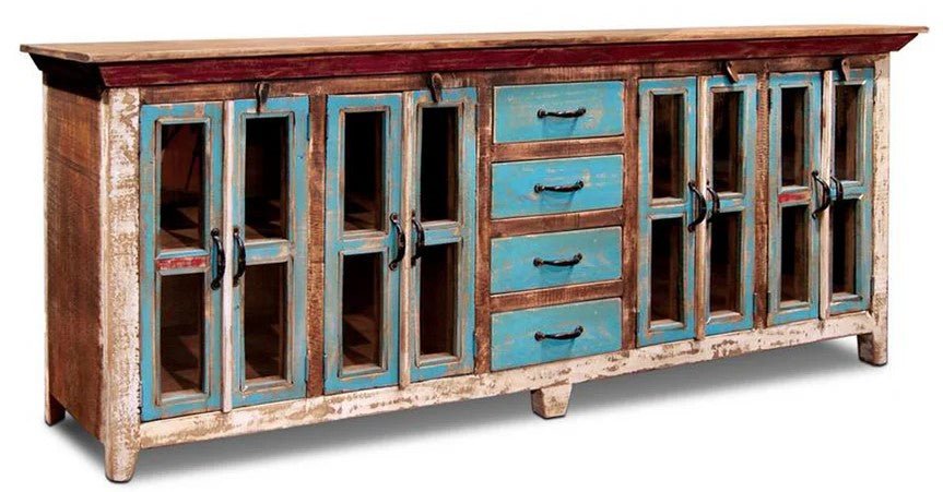 Reclaimed Buffet Table With 4 Drawers And 8 Cabinet Doors – handcrafted solid wood furniture
