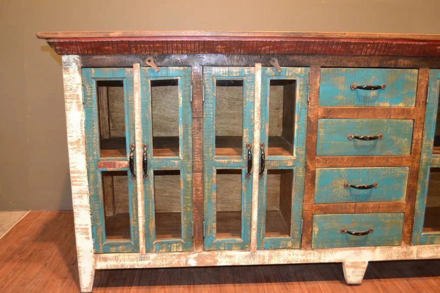 Reclaimed Buffet Table With 4 Drawers And 8 Cabinet Doors – handcrafted solid wood furniture