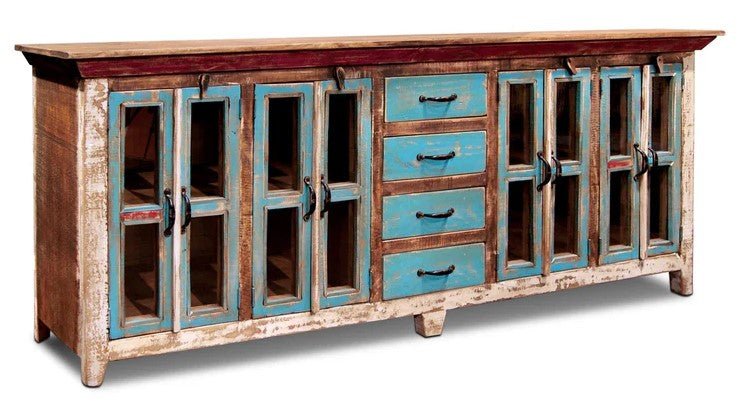 Reclaimed Buffet Table With 4 Drawers And 8 Cabinet Doors – handcrafted solid wood furniture