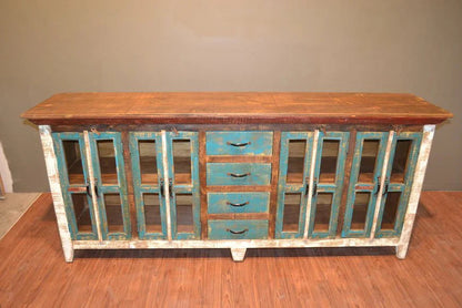 Reclaimed Buffet Table With 4 Drawers And 8 Cabinet Doors – handcrafted solid wood furniture