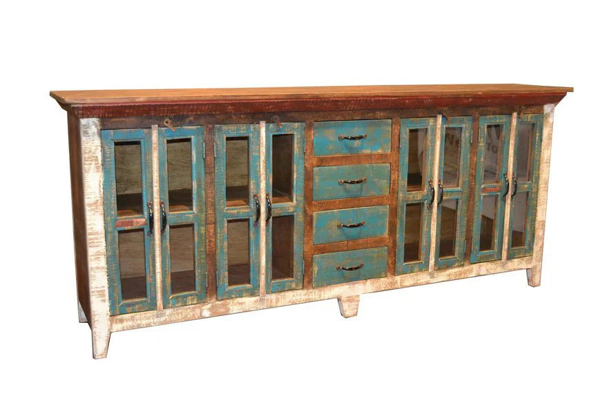 Reclaimed Buffet Table With 4 Drawers And 8 Cabinet Doors – handcrafted solid wood furniture