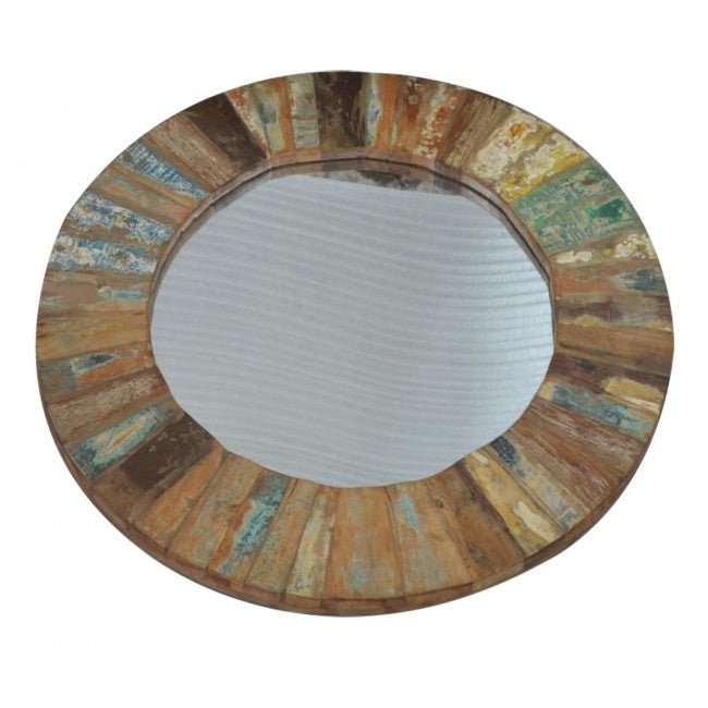 Reclaimed Timber Wood Round Wall Mirror Frame – handcrafted solid wood furniture
