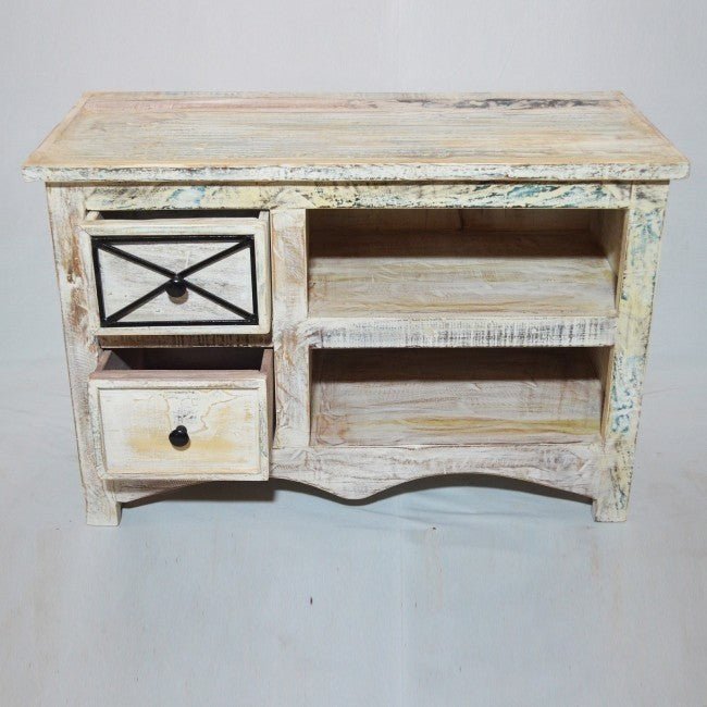Reclaimed Timber Wood White TV Unit Small – handcrafted solid wood furniture