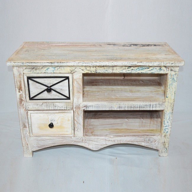Reclaimed Timber Wood White TV Unit Small – handcrafted solid wood furniture