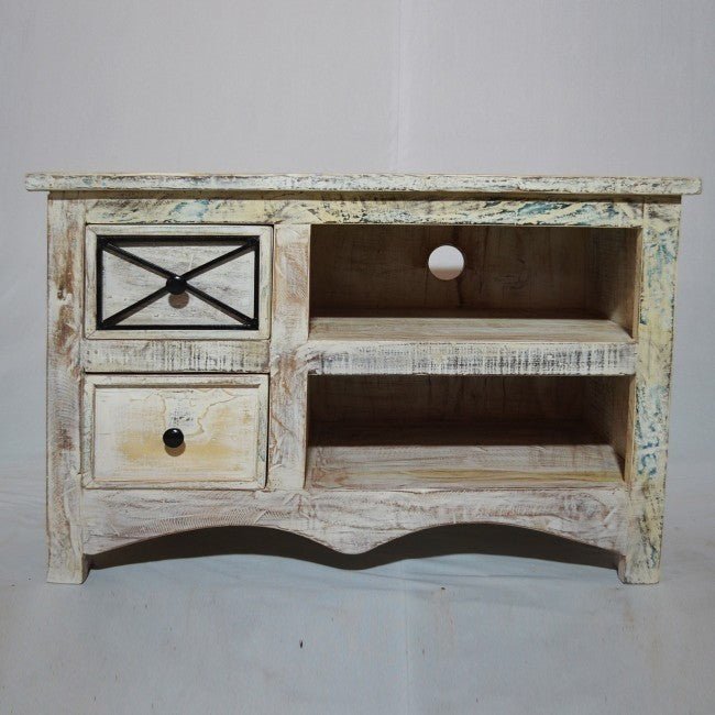 Reclaimed Timber Wood White TV Unit Small – handcrafted solid wood furniture