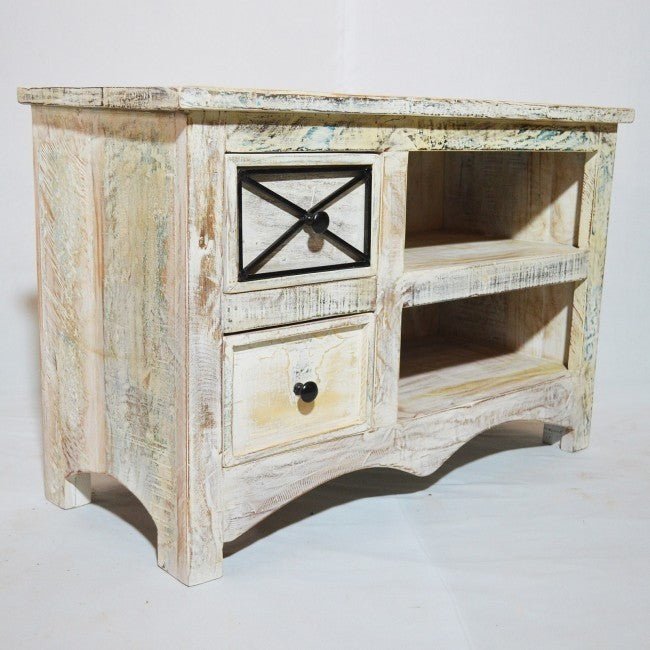 Reclaimed Timber Wood White TV Unit Small – handcrafted solid wood furniture