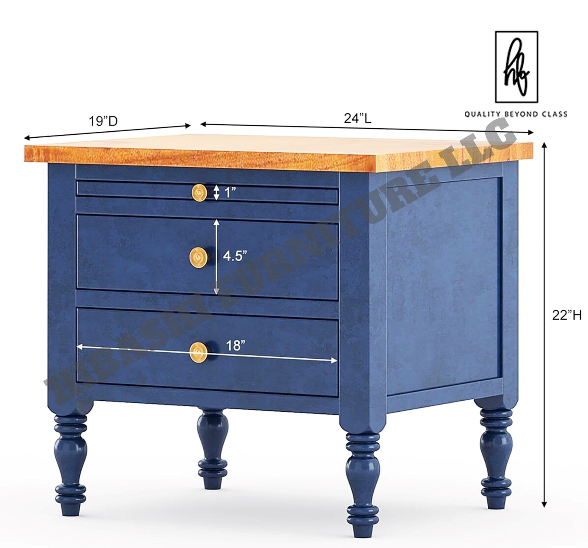 Recto Blue Two Tone Solid Wood 2 Drawer Bedroom Nightstand - 2Pcs – handcrafted solid wood furniture