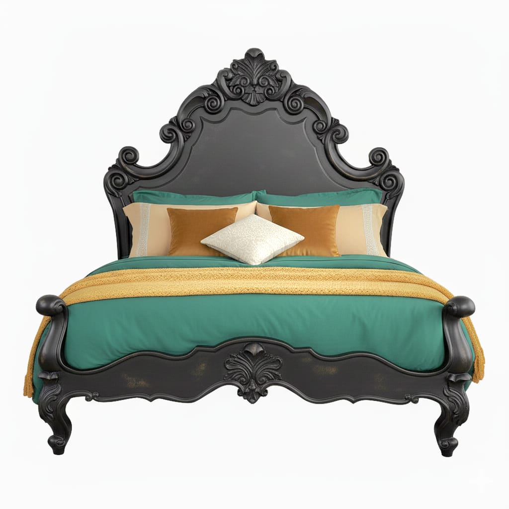 Regal Hand - Carved Solid Wooden Platform Bed Frame – handcrafted solid wood furniture