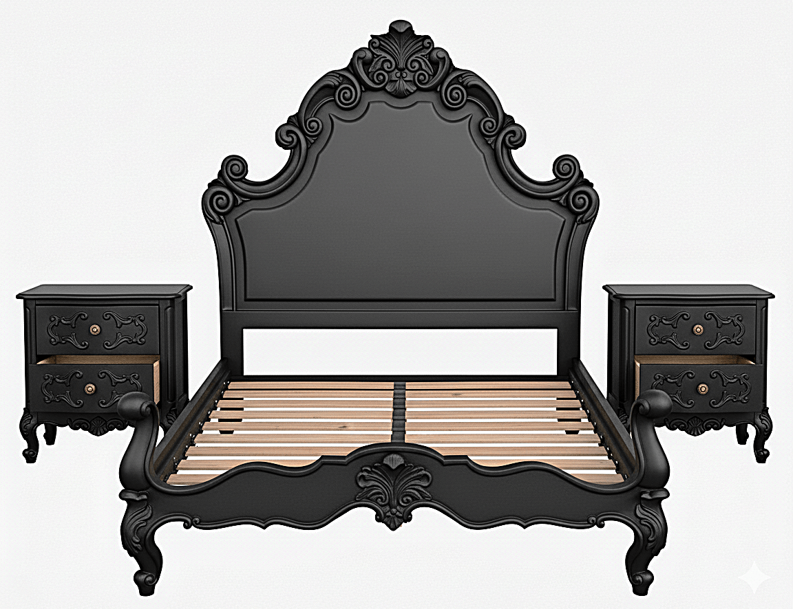 Regal Hand - Carved Solid Wooden Platform Bed Frame by R-Designs Furniture – handcrafted solid wood furniture made in India