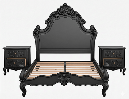 Regal Hand - Carved Solid Wooden Platform Bed Frame by R-Designs Furniture – handcrafted solid wood furniture made in India
