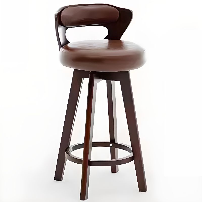 Relaxed Crimson Leather Round Bistro Stool – handcrafted solid wood furniture