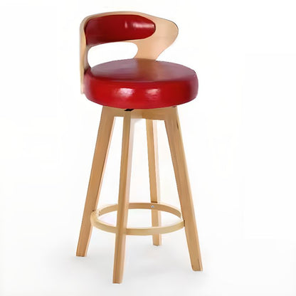Relaxed Crimson Leather Round Bistro Stool – handcrafted solid wood furniture