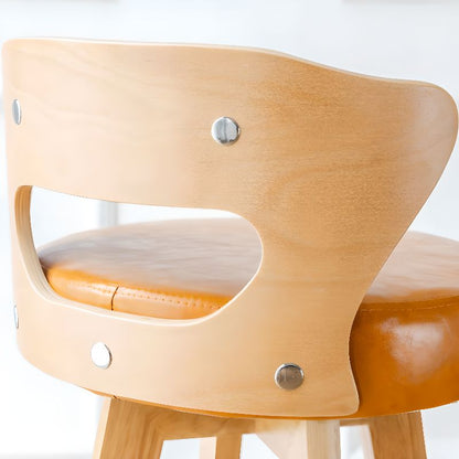 Relaxed Crimson Leather Round Bistro Stool by R-Designs Furniture – handcrafted solid wood furniture made in India