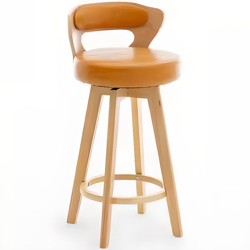 Relaxed Crimson Leather Round Bistro Stool – handcrafted solid wood furniture