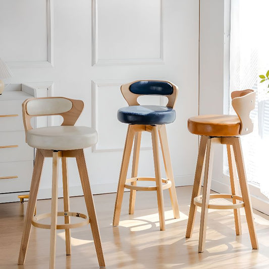 Relaxed Crimson Leather Round Bistro Stool – handcrafted solid wood furniture