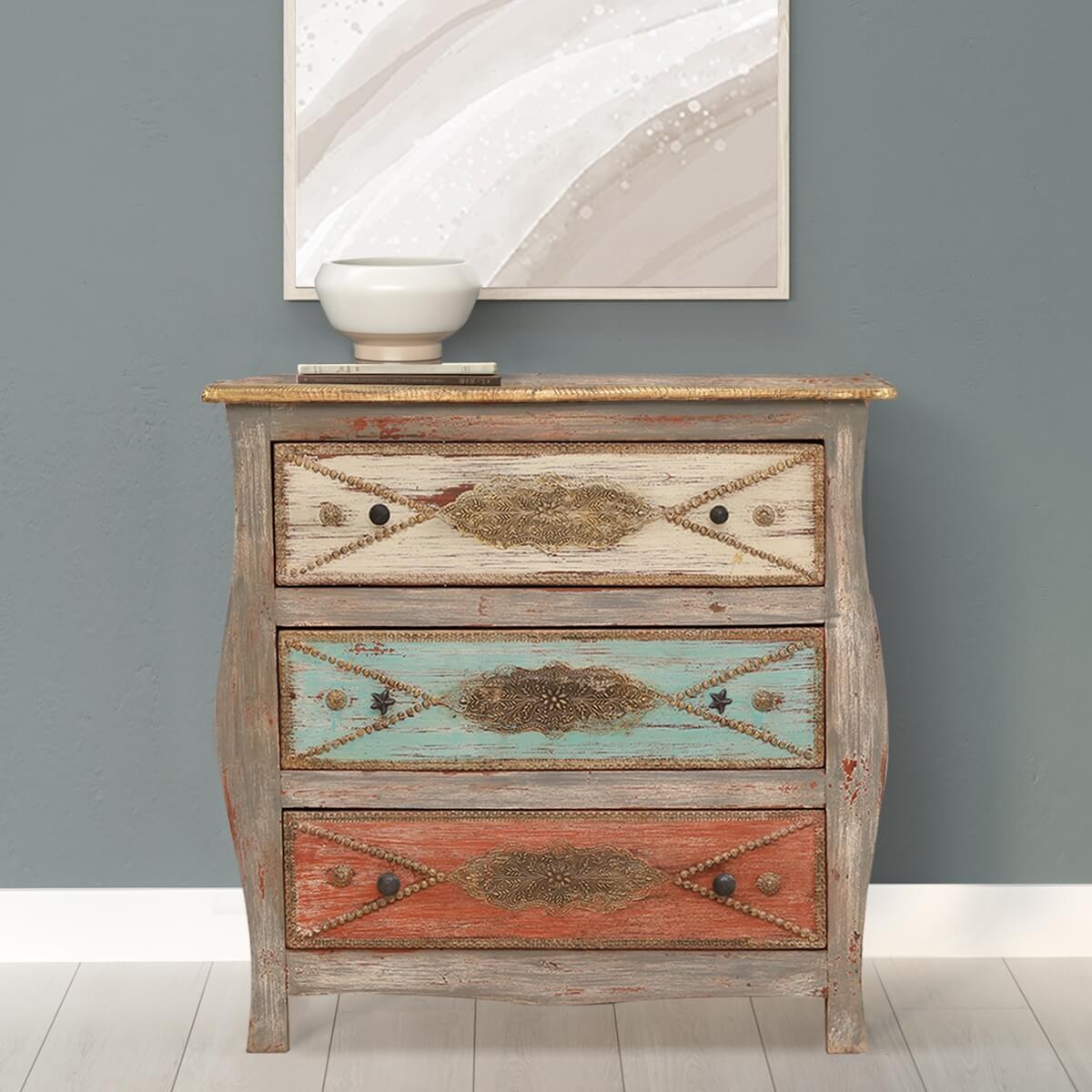 Retro Solid Wood Curved Dresser With 3 Drawers Dresser – handcrafted solid wood furniture