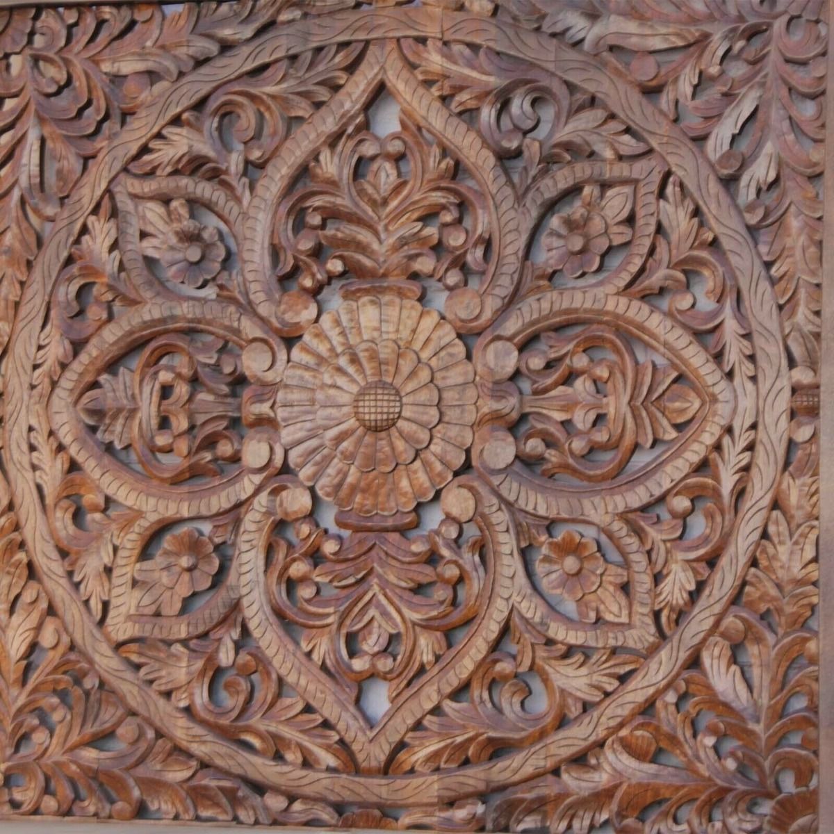 Riffa Hand Carved Indian Solid Wood Panel Bed Frame Queen/King – handcrafted solid wood furniture