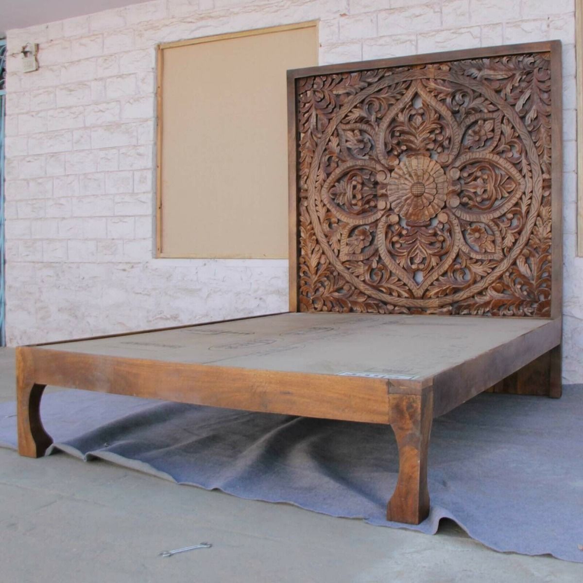Riffa Hand Carved Indian Solid Wood Panel Bed Frame Queen/King – handcrafted solid wood furniture