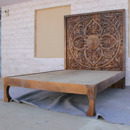 Riffa Hand Carved Indian Solid Wood Panel Bed Frame Queen/King – handcrafted solid wood furniture