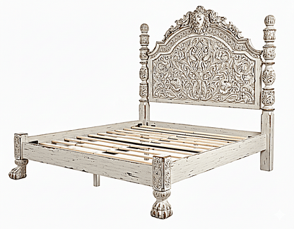 Roar Lion Head Carved Solid Wooden Hand Carved Gothic Platform Bed – handcrafted solid wood furniture