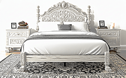 Roar Lion Head Carved Solid Wooden Hand Carved Gothic Platform Bed – handcrafted solid wood furniture