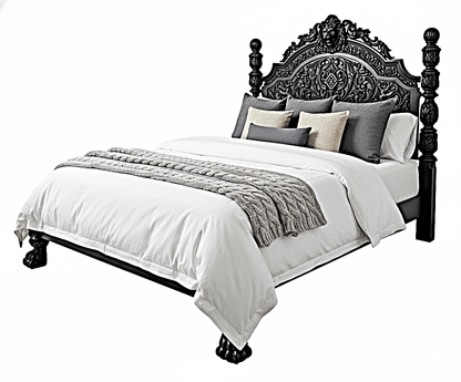 Roar Lion Head Carved Solid Wooden Hand Carved Gothic Platform Bed – handcrafted solid wood furniture