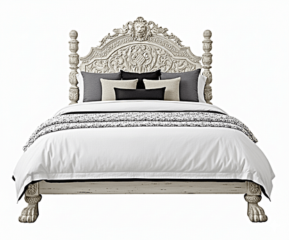 Roar Lion Head Carved Solid Wooden Hand Carved Gothic Platform Bed – handcrafted solid wood furniture