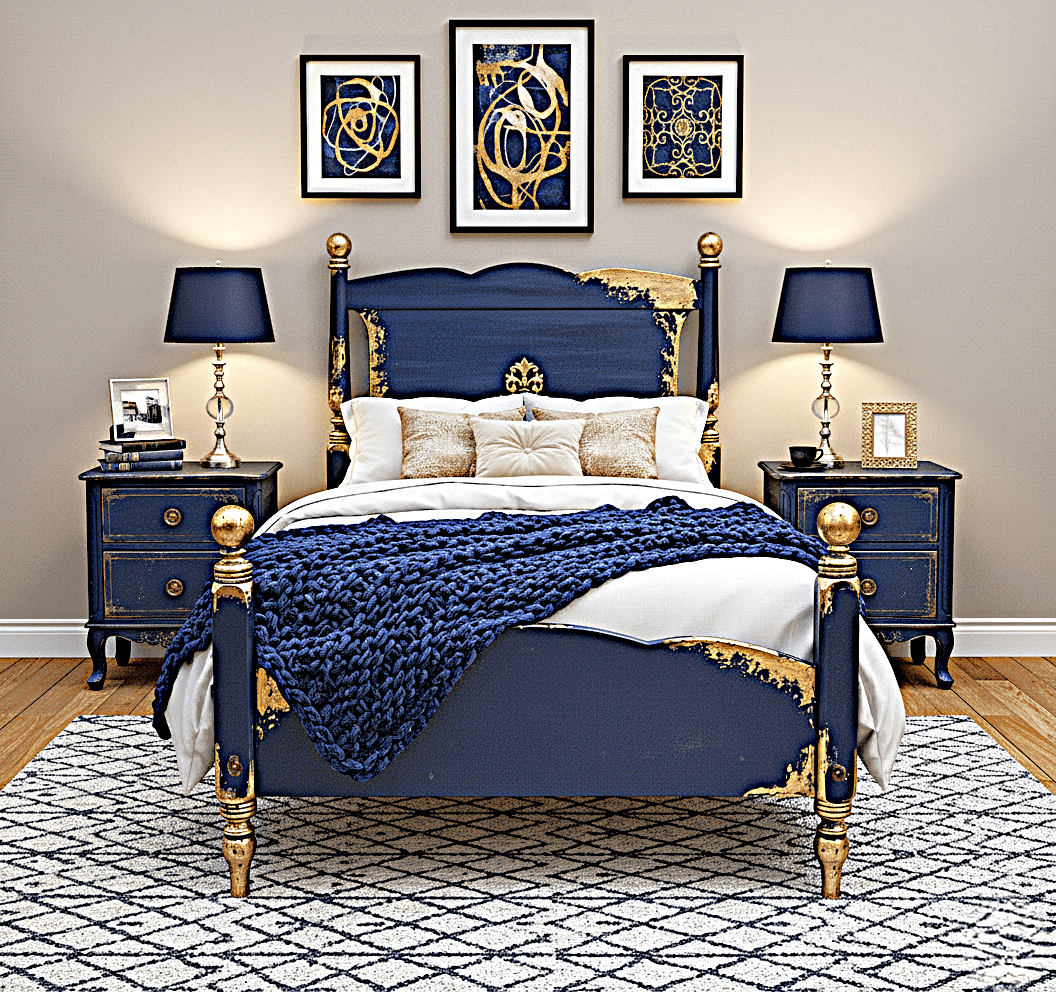 Royal Mirage Hand - Carved Solid Wood Golden Accent Platform Bedframe – handcrafted solid wood furniture