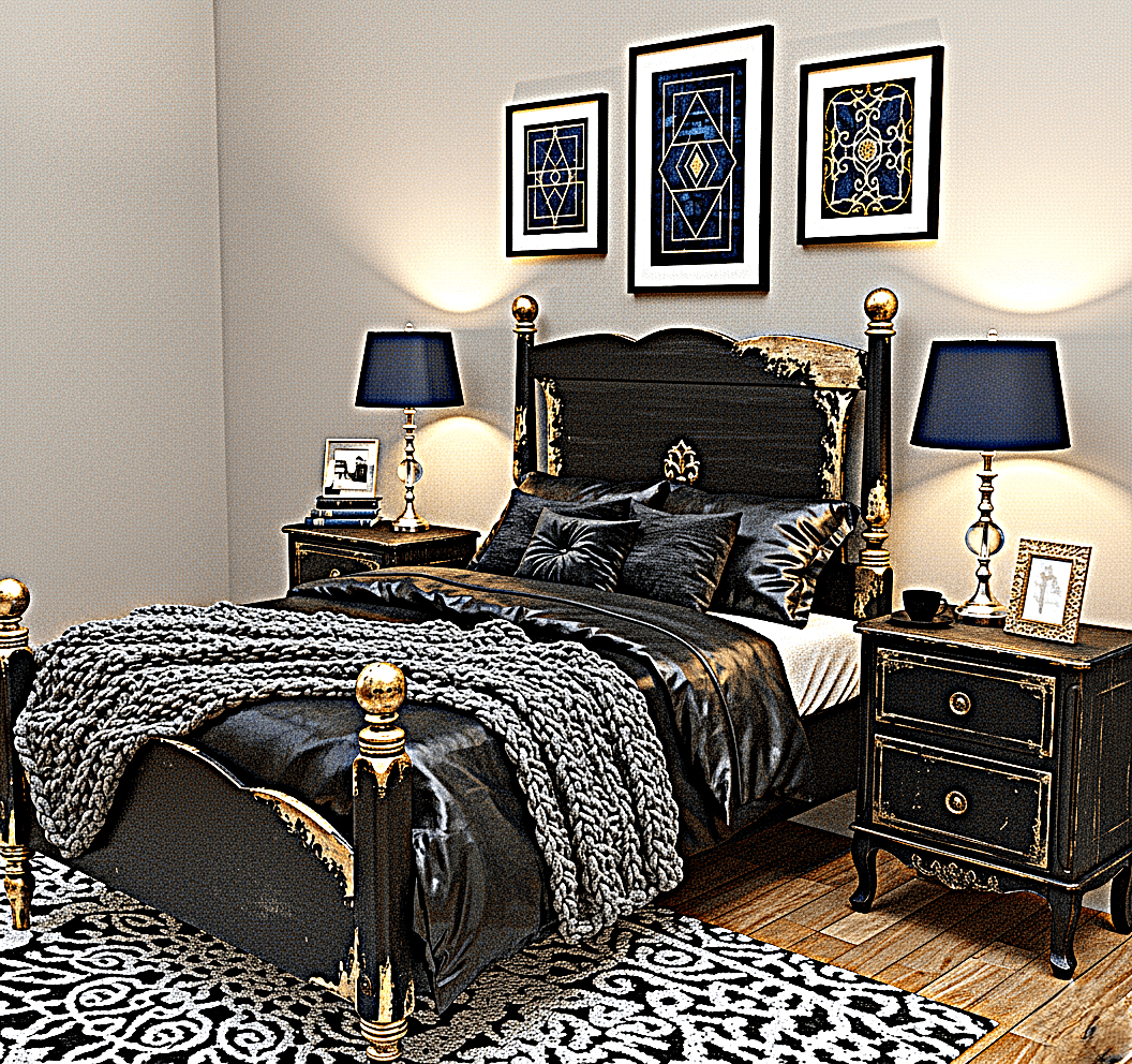 Royal Mirage Hand - Carved Solid Wood Golden Accent Platform Bedframe – handcrafted solid wood furniture