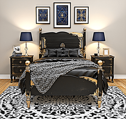 Royal Mirage Hand - Carved Solid Wood Golden Accent Platform Bedframe – handcrafted solid wood furniture
