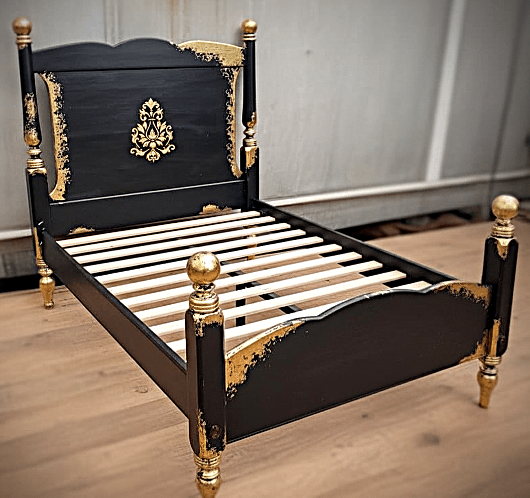 Royal Mirage Hand - Carved Solid Wood Golden Accent Platform Bedframe – handcrafted solid wood furniture